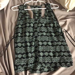 Tribal print button down tank top